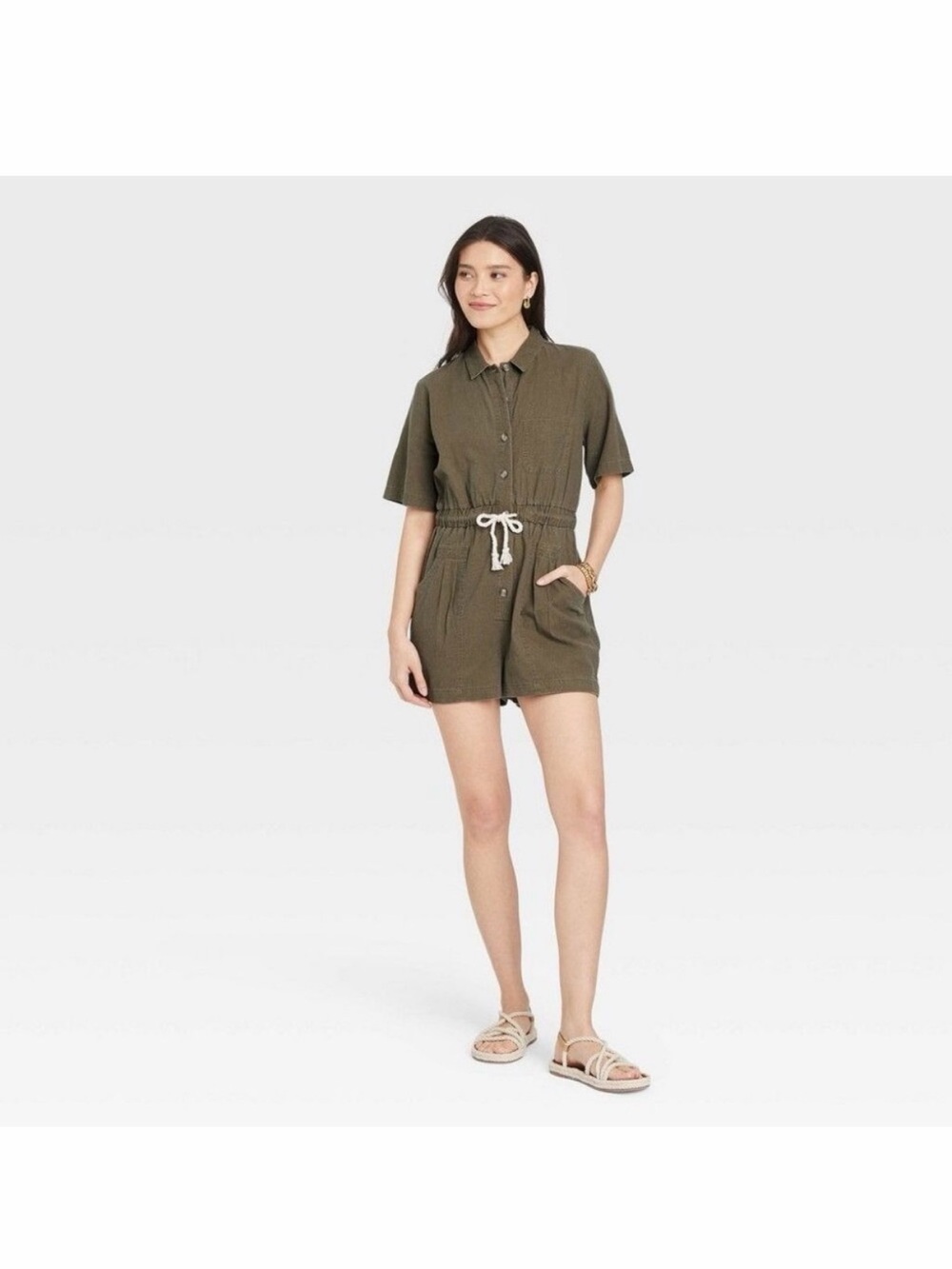 Universal Thread Women's Short Sleeve Boilersuit Romper in Army Green Size XL